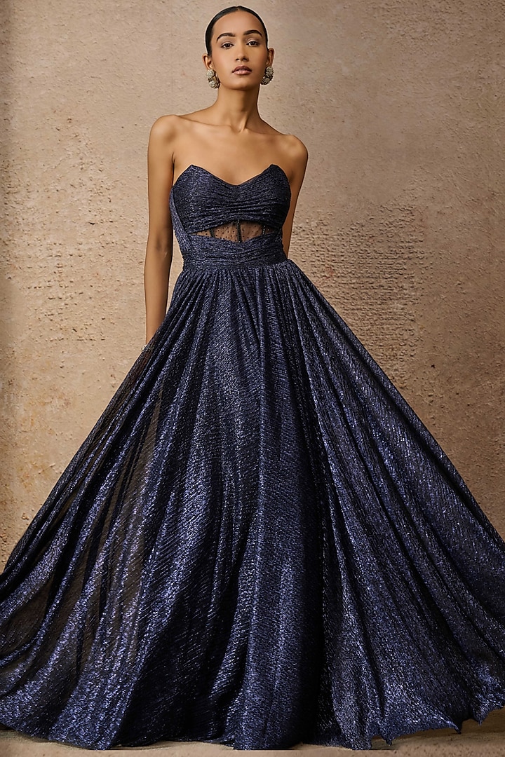 Midnight Blue Crinkle Wedding Gown by Tarun Tahiliani at Pernia's Pop Up Shop