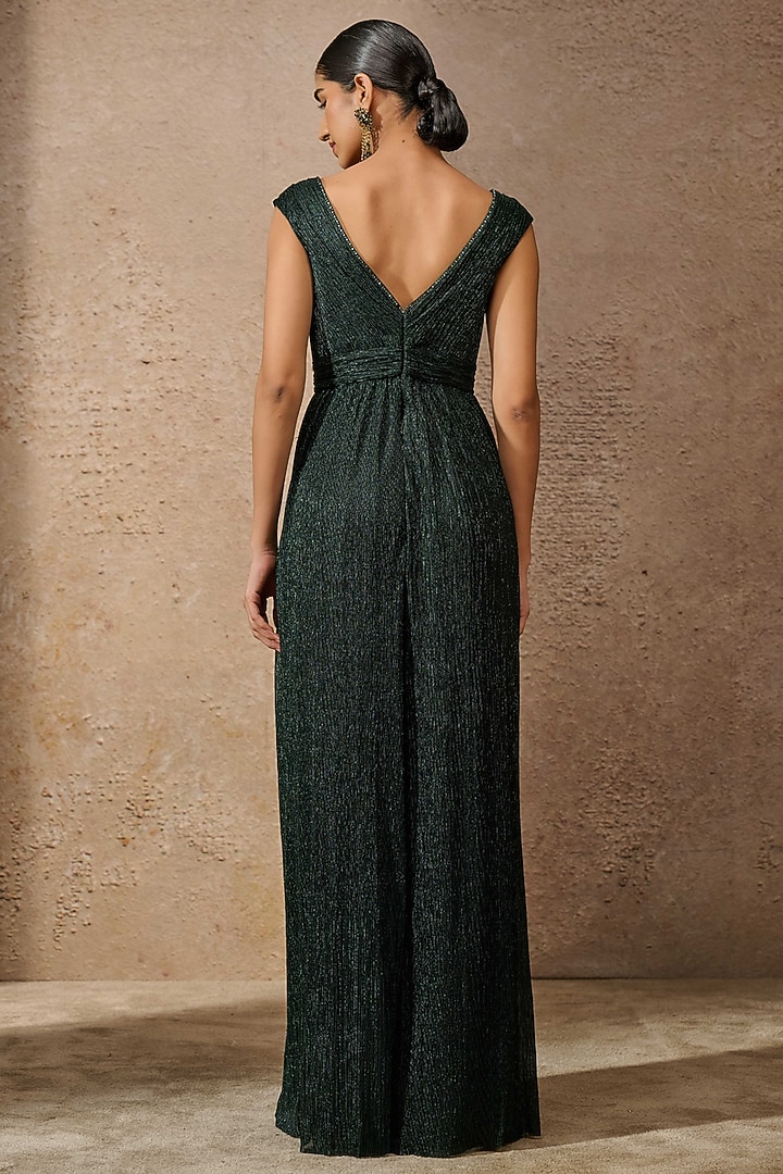 Emerald Crinkle Tulle Embellished Jumpsuit by Tarun Tahiliani at Pernia's Pop Up Shop