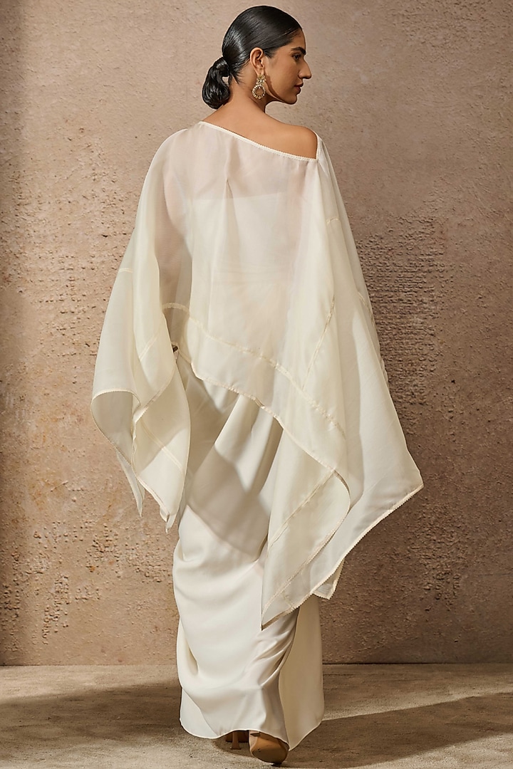 Ivory Satin Draped Skirt Set by Tarun Tahiliani at Pernia's Pop Up Shop