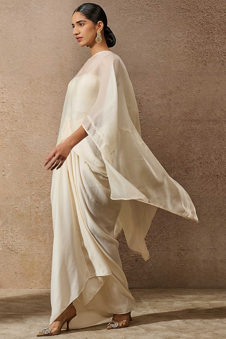Ivory Satin Draped Skirt Set by Tarun Tahiliani at Pernia's Pop Up Shop