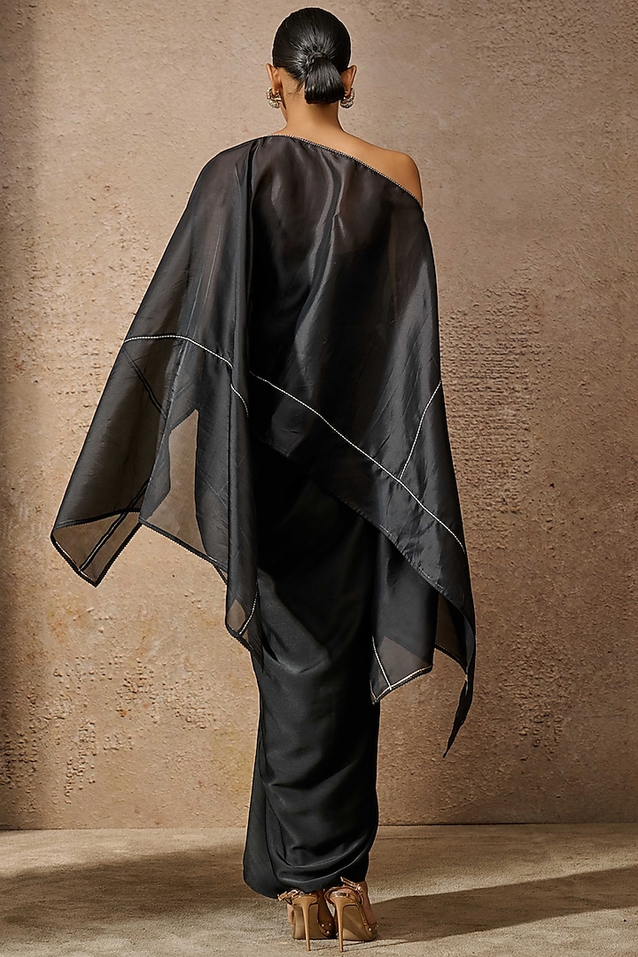 Black Satin Draped Skirt Set by Tarun Tahiliani at Pernia's Pop Up Shop
