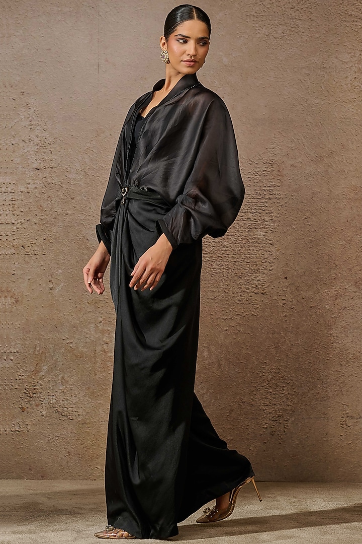 Black Satin Co-Ord Set by Tarun Tahiliani at Pernia's Pop Up Shop