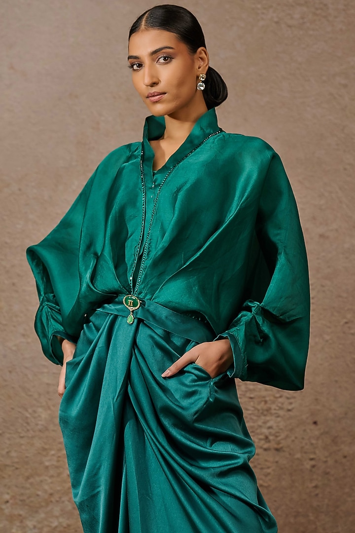 Emerald Satin Co-Ord Set by Tarun Tahiliani at Pernia's Pop Up Shop