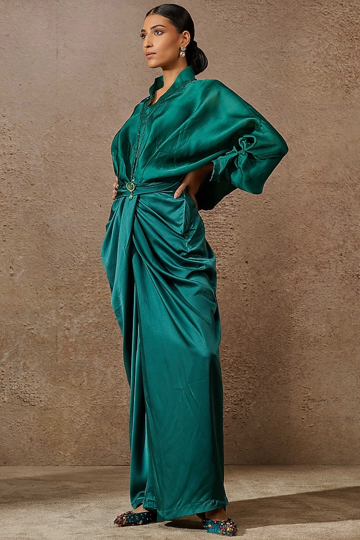 Emerald Satin Co-Ord Set by Tarun Tahiliani at Pernia's Pop Up Shop