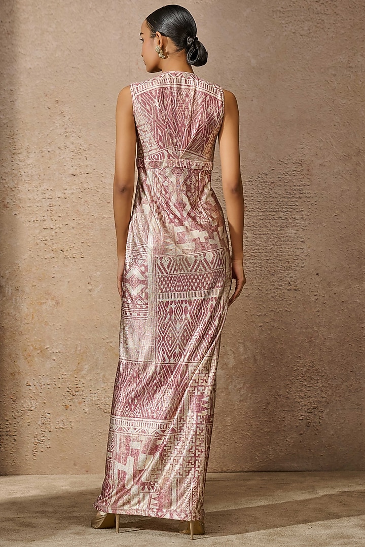 Blush Pink Foil Jersey Printed Draped Cocktail Dress by Tarun Tahiliani at Pernia's Pop Up Shop
