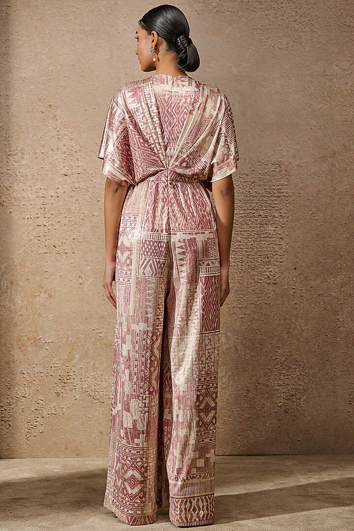 Blush Pink Foil Jersey Printed Jumpsuit by Tarun Tahiliani at Pernia's Pop Up Shop