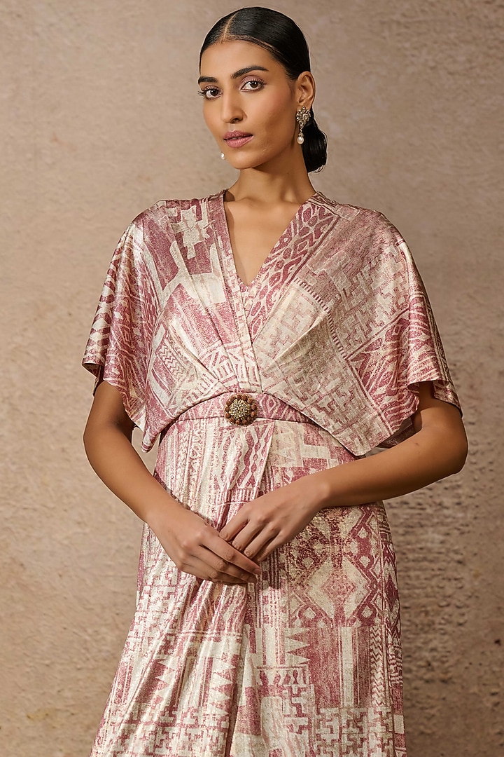 Blush Pink Foil Jersey Printed Jumpsuit by Tarun Tahiliani at Pernia's Pop Up Shop