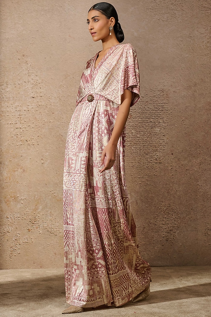Blush Pink Foil Jersey Printed Jumpsuit by Tarun Tahiliani at Pernia's Pop Up Shop