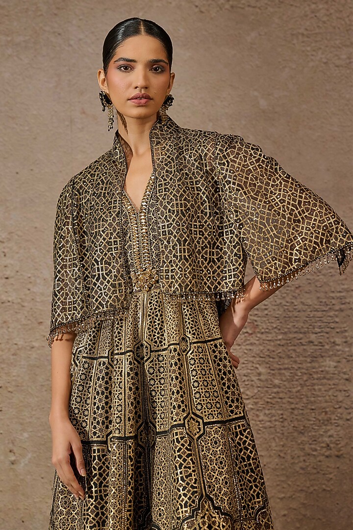 Black Tulle Hand Embroidered Cape by Tarun Tahiliani at Pernia's Pop Up Shop