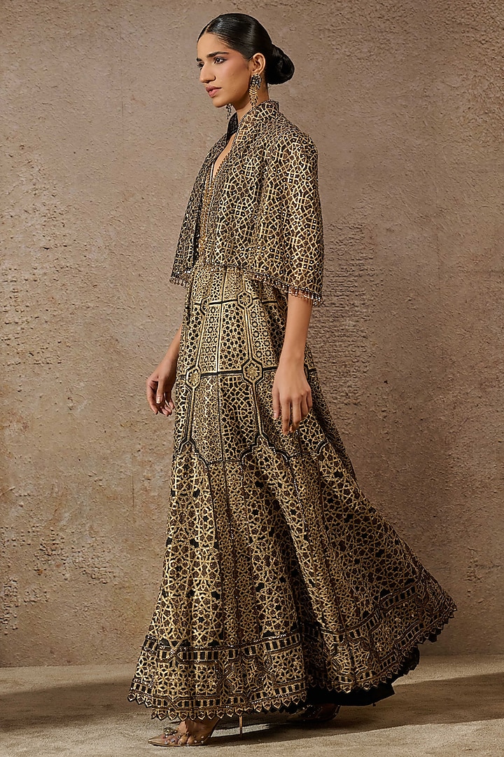 Black Tulle Hand Embroidered Cape by Tarun Tahiliani at Pernia's Pop Up Shop