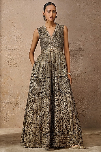 Black Tulle Sequins Embroidered Jumpsuit by Tarun Tahiliani