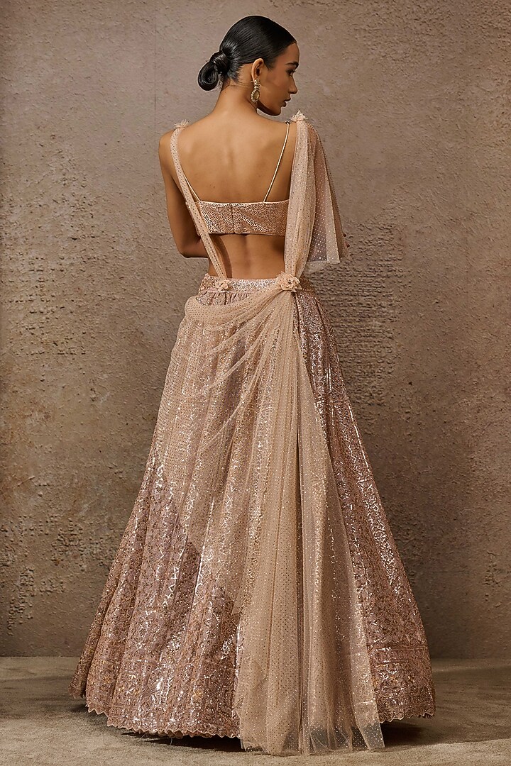 Blush Pink Tulle Sequins Embroidered Bridal Lehenga Set by Tarun Tahiliani at Pernia's Pop Up Shop