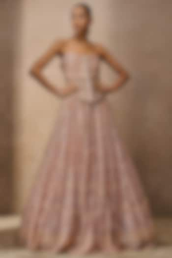 Blush Pink Tulle Sequins Embroidered Bridal Lehenga Set by Tarun Tahiliani at Pernia's Pop Up Shop