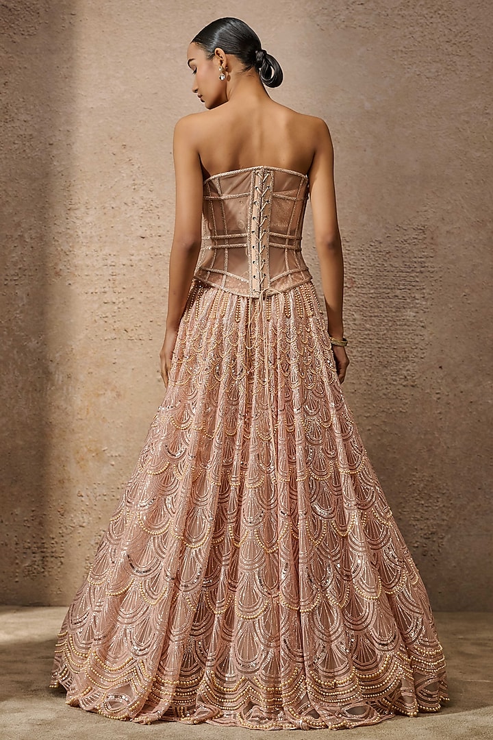 Blush Pink Tulle Sequins Embroidered Bridal Lehenga Set by Tarun Tahiliani at Pernia's Pop Up Shop