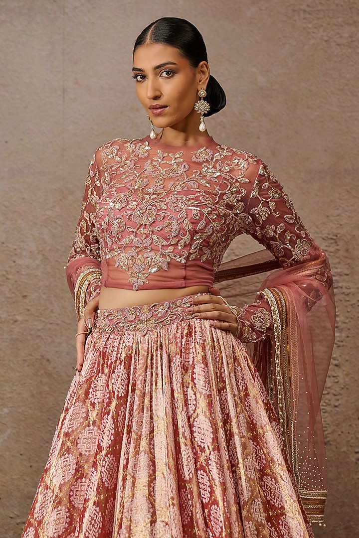 Rose Gold Textile Fabric Bridal Lehenga Set by Tarun Tahiliani at Pernia's Pop Up Shop