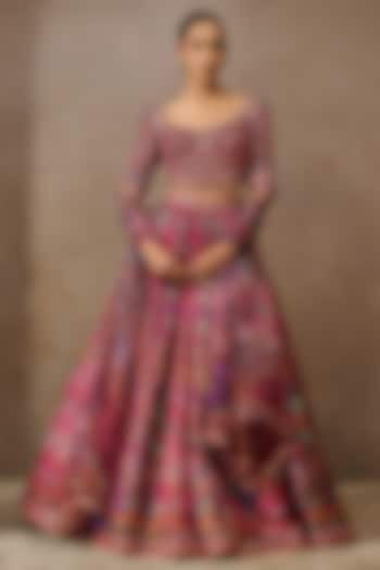 Fuchsia Pink Kasab Satin Embellished & Printed Bridal Lehenga Set by Tarun Tahiliani at Pernia's Pop Up Shop