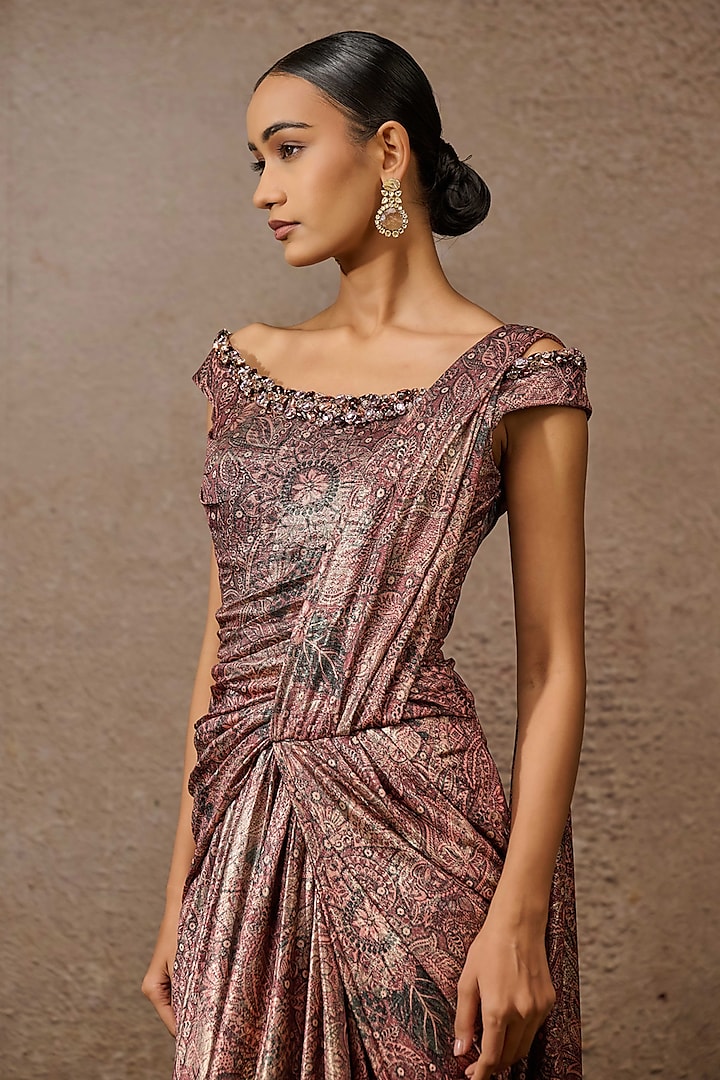 Wine Foil Jersey Printed & Embellished Concept Wedding Saree by Tarun Tahiliani at Pernia's Pop Up Shop