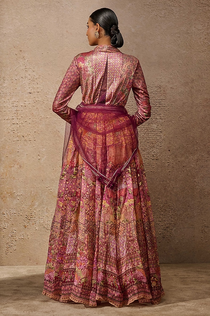 Pink Foil Jersey & Satin Organza Printed Bridal Anarkali Set by Tarun Tahiliani at Pernia's Pop Up Shop