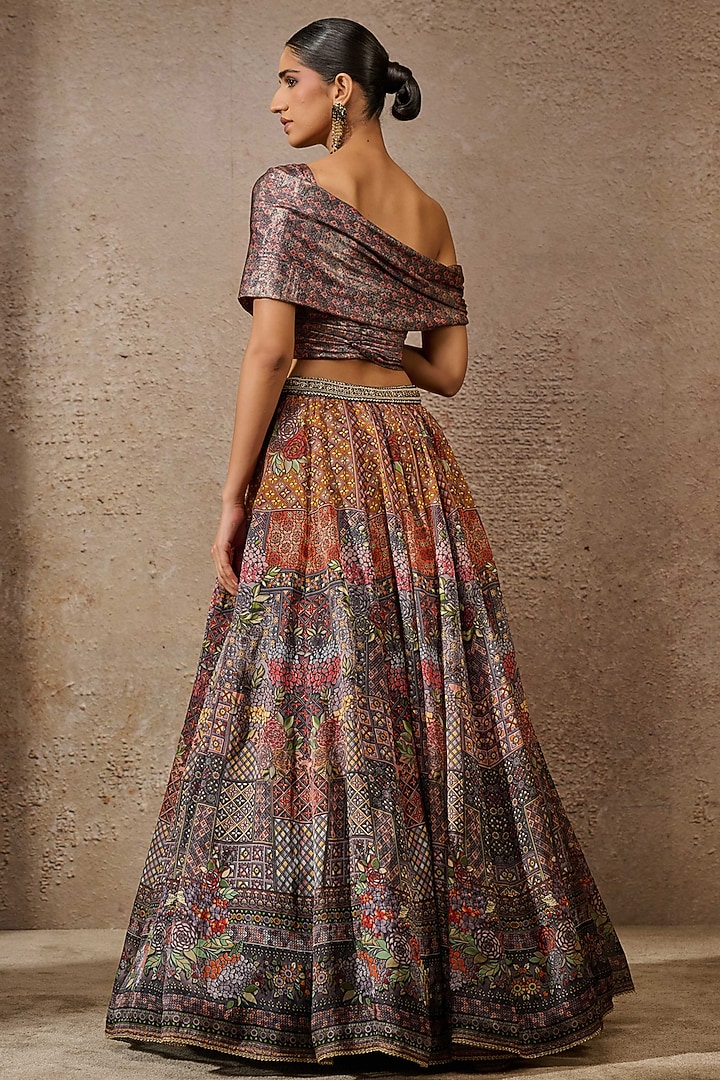 Multi-Colored Satin Organza Printed Wedding Lehenga Set by Tarun Tahiliani at Pernia's Pop Up Shop