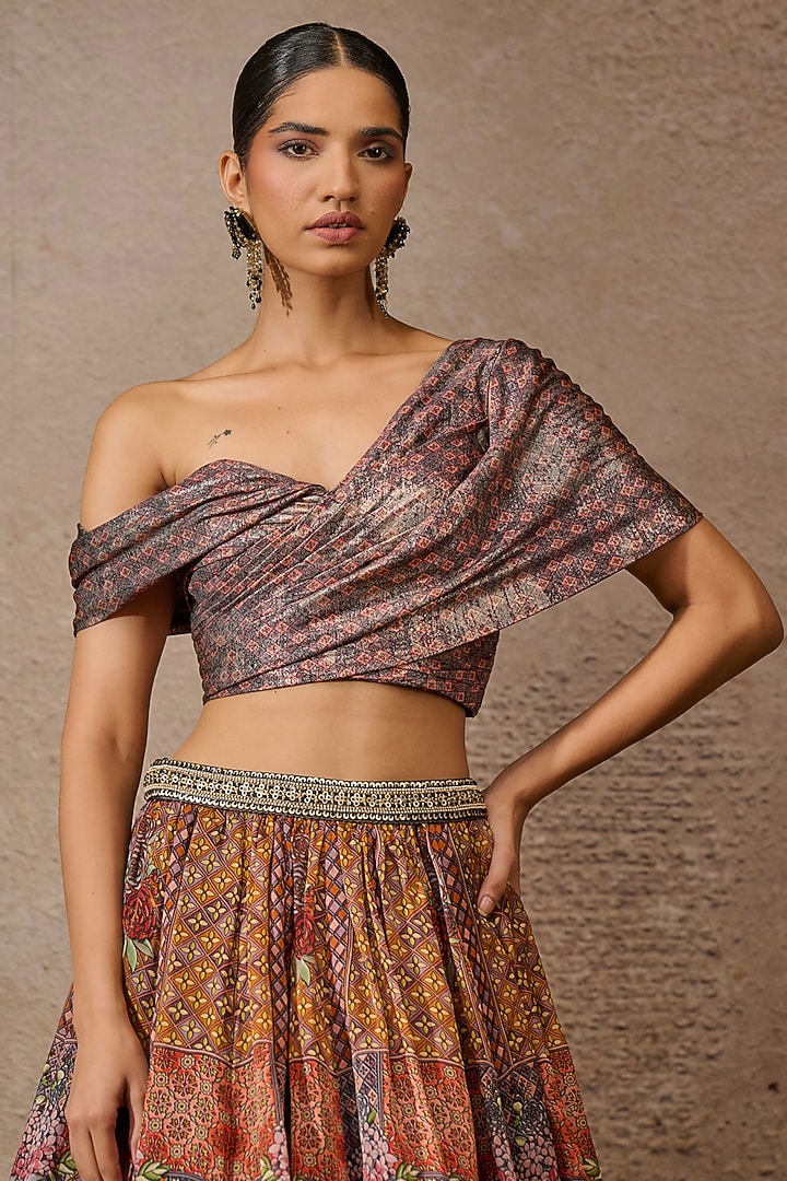 Multi-Colored Satin Organza Printed Wedding Lehenga Set by Tarun Tahiliani at Pernia's Pop Up Shop