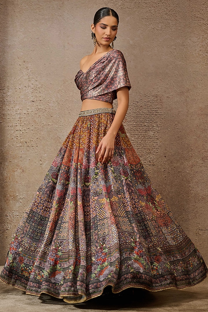 Multi-Colored Satin Organza Printed Wedding Lehenga Set by Tarun Tahiliani at Pernia's Pop Up Shop