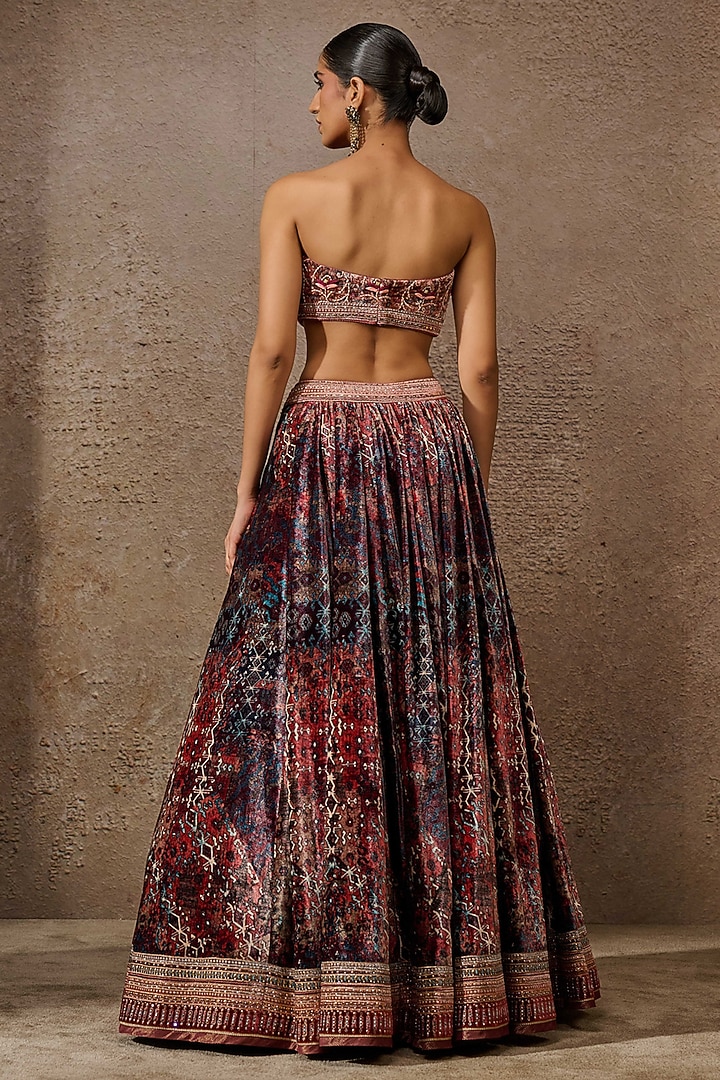 Brown & Multi-Colored Silk Velvet Printed Jacket Bridal Lehenga Set by Tarun Tahiliani at Pernia's Pop Up Shop
