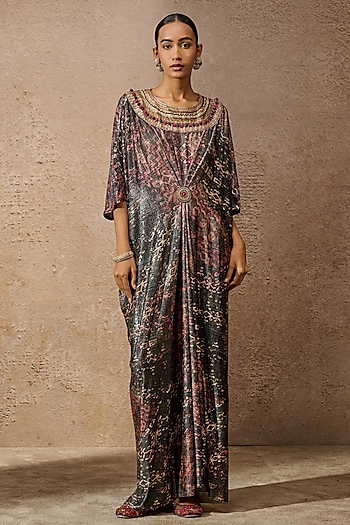 Black & Multi-Colored Foil Jersey Printed Dress by Tarun Tahiliani