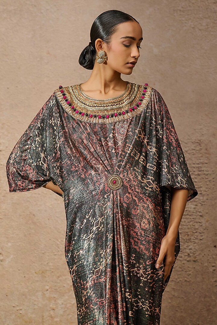 Black & Multi-Colored Foil Jersey Printed Party Wear Dress by Tarun Tahiliani at Pernia's Pop Up Shop