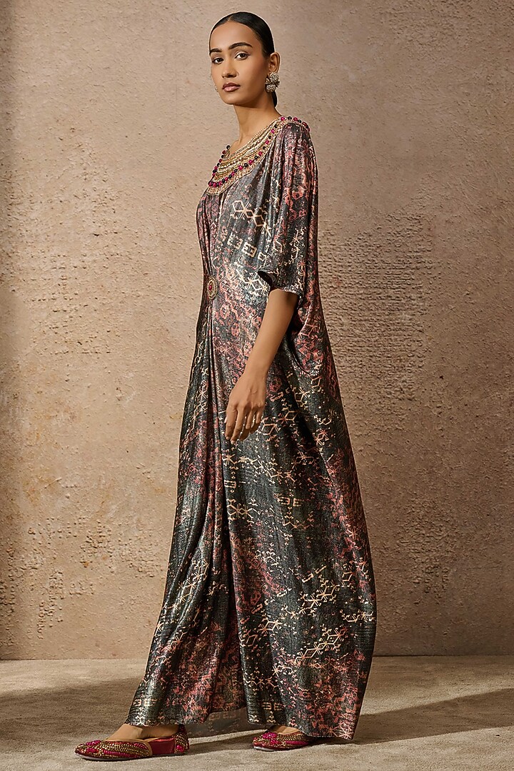 Black & Multi-Colored Foil Jersey Printed Party Wear Dress by Tarun Tahiliani at Pernia's Pop Up Shop