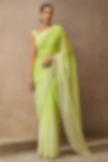 Mint Green Ombre Chiffon Concept Saree Set by Tarun Tahiliani at Pernia's Pop Up Shop