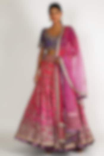 Pink & Purple Embroidered Bridal Lehenga Set by Tarun Tahiliani at Pernia's Pop Up Shop