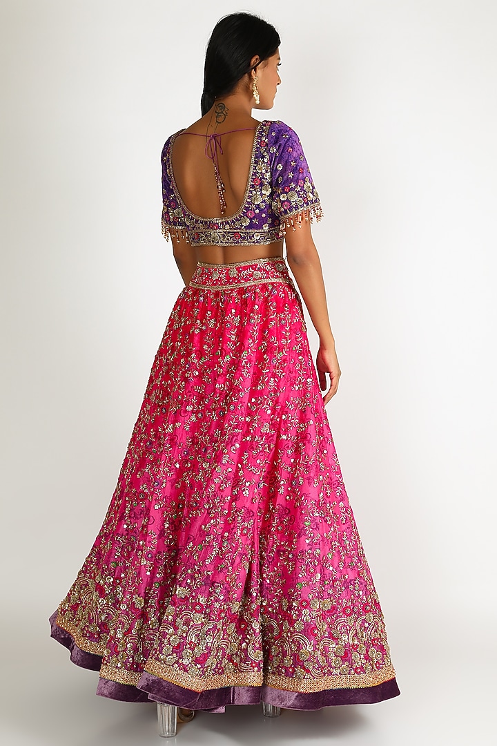 Pink & Purple Embroidered Bridal Lehenga Set by Tarun Tahiliani at Pernia's Pop Up Shop