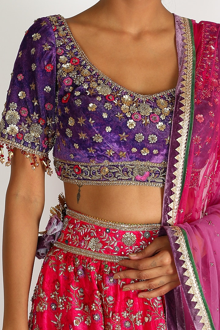 Pink & Purple Embroidered Bridal Lehenga Set by Tarun Tahiliani at Pernia's Pop Up Shop