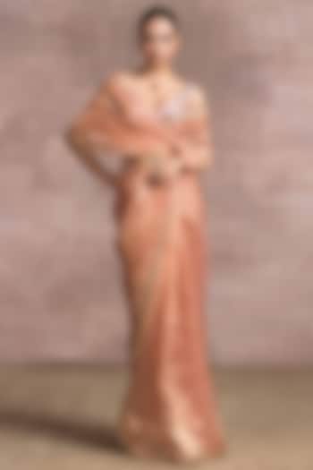 Light Salmon Pink Gota Embellished Banarasi Reception Saree Set by Tarun Tahiliani at Pernia's Pop Up Shop