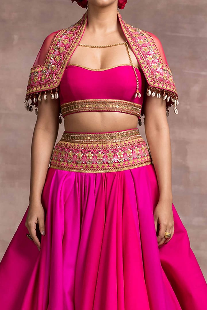 Fuchsia Embroidered Draped Bridal Lehenga Set by Tarun Tahiliani at Pernia's Pop Up Shop