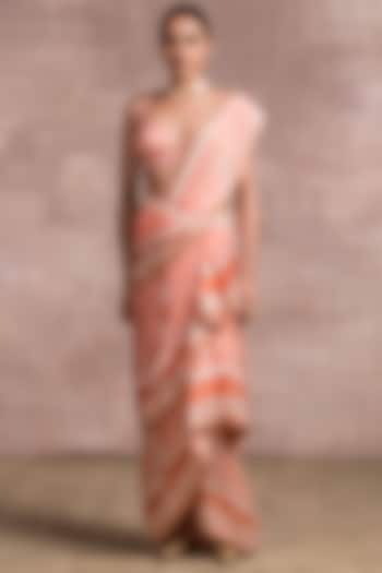 Peach Shaded Pre-Draped Handloom Saree Set by Tarun Tahiliani
