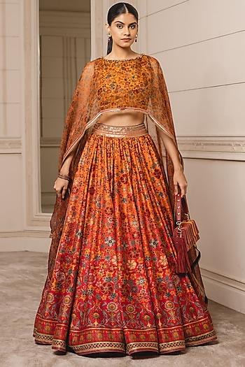 Orange Embroidered Lehenga Set by Tarun Tahiliani