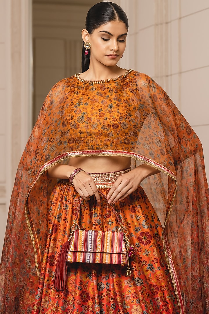 Orange Embroidered Bridal Lehenga Set by Tarun Tahiliani at Pernia's Pop Up Shop