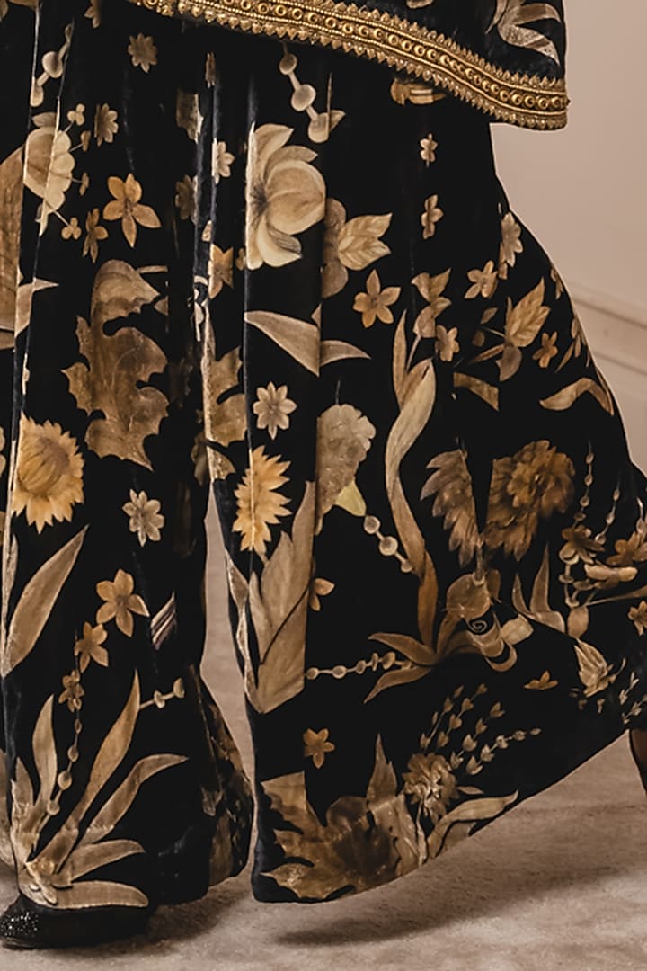 Black Silk Velvet Jacket Set by Tarun Tahiliani at Pernia's Pop Up Shop