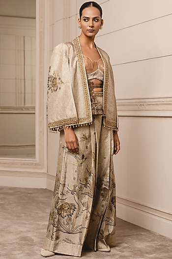 Gold Silk Velvet Jacket Set by Tarun Tahiliani