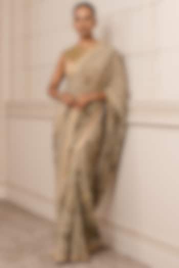 Gold Crepe Embroidered Bridal Saree Set by Tarun Tahiliani at Pernia's Pop Up Shop