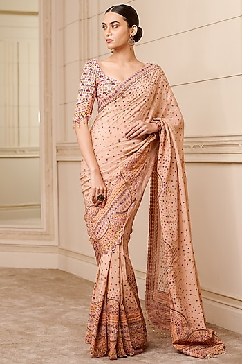 Peach Embroidered Saree Set by Tarun Tahiliani