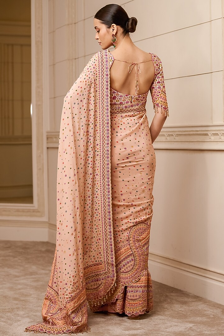 Peach Embroidered Bridal Saree Set by Tarun Tahiliani at Pernia's Pop Up Shop