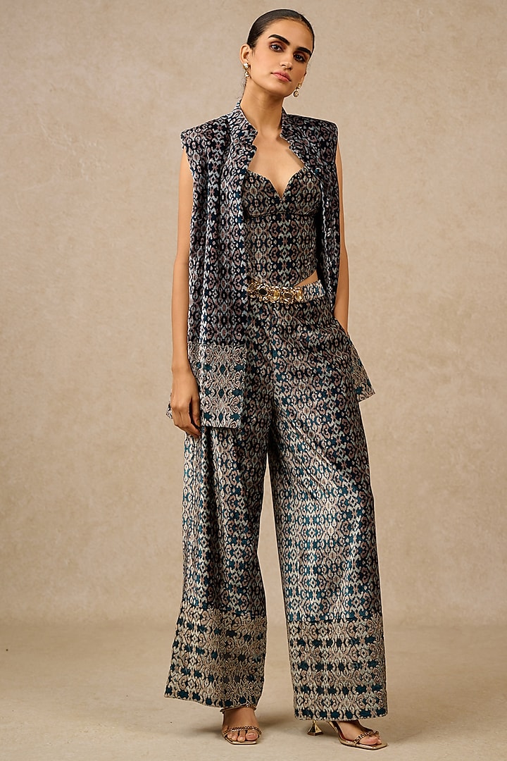 Black Silk Velvet Digital Printed Co-Ord Set by Tarun Tahiliani at Pernia's Pop Up Shop