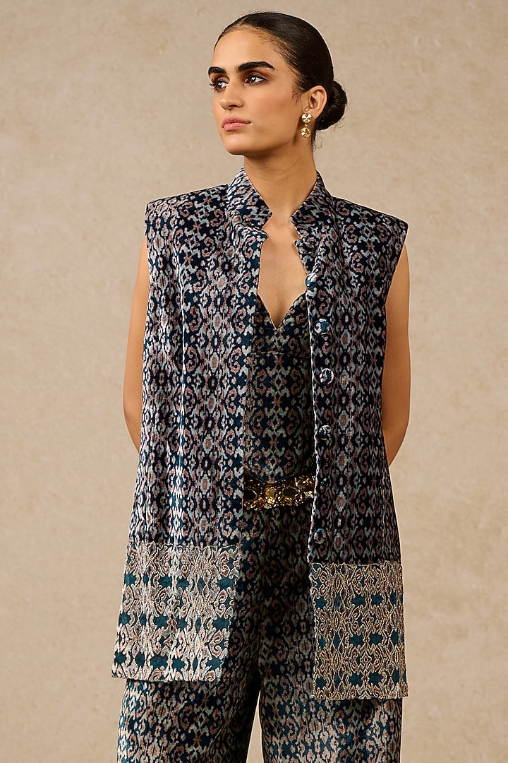 Black Silk Velvet Digital Printed Co-Ord Set by Tarun Tahiliani at Pernia's Pop Up Shop