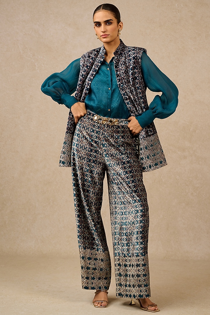 Black Velvet Printed Jacket Set by Tarun Tahiliani at Pernia's Pop Up Shop