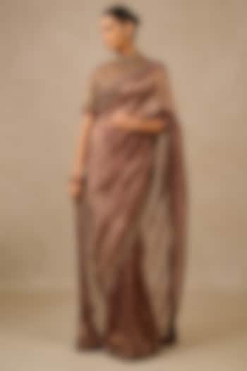 Plum Silk Tissue Ikat Printed Bridal Saree Set by Tarun Tahiliani at Pernia's Pop Up Shop