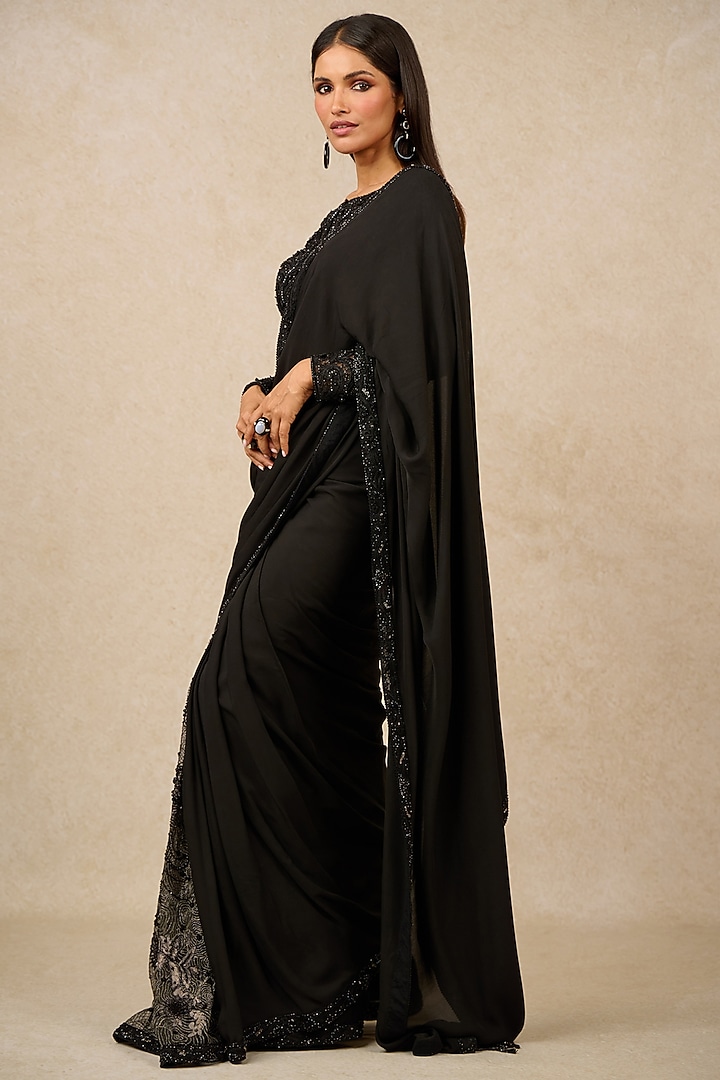 Black Georgette Embellished Reception Saree Set by Tarun Tahiliani at Pernia's Pop Up Shop
