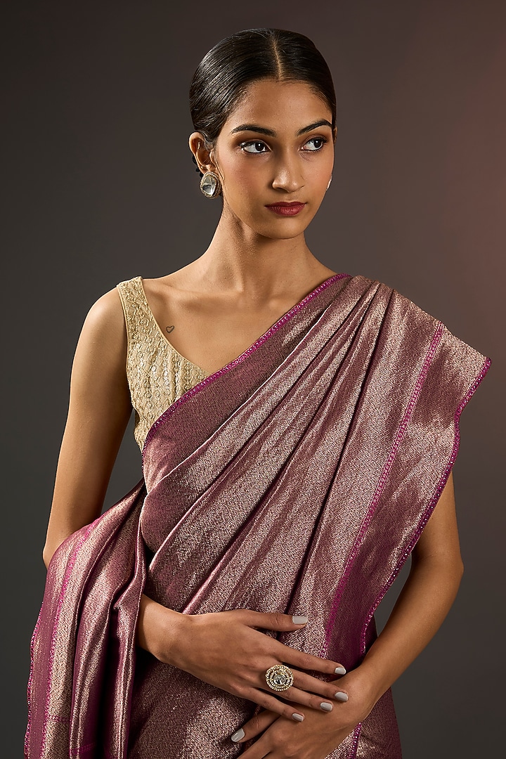 Fuchsia Handwoven Tissue Reception Saree Set by Tarun Tahiliani at Pernia's Pop Up Shop