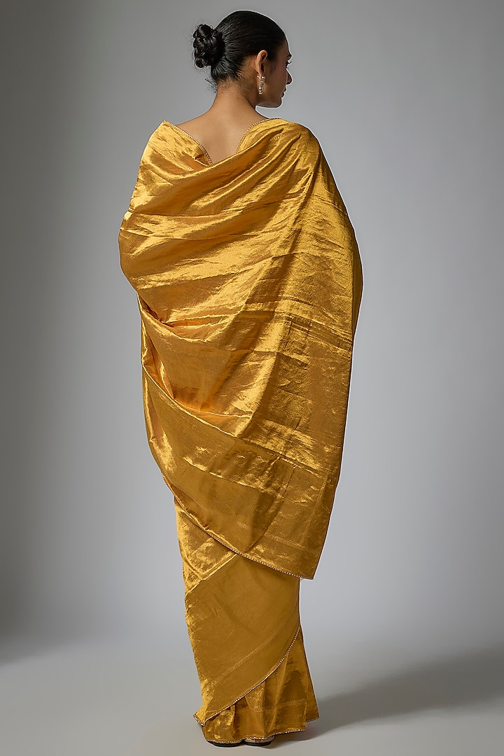 Yellow Zari Brocade Handwoven Reception Saree Set by Tarun Tahiliani at Pernia's Pop Up Shop